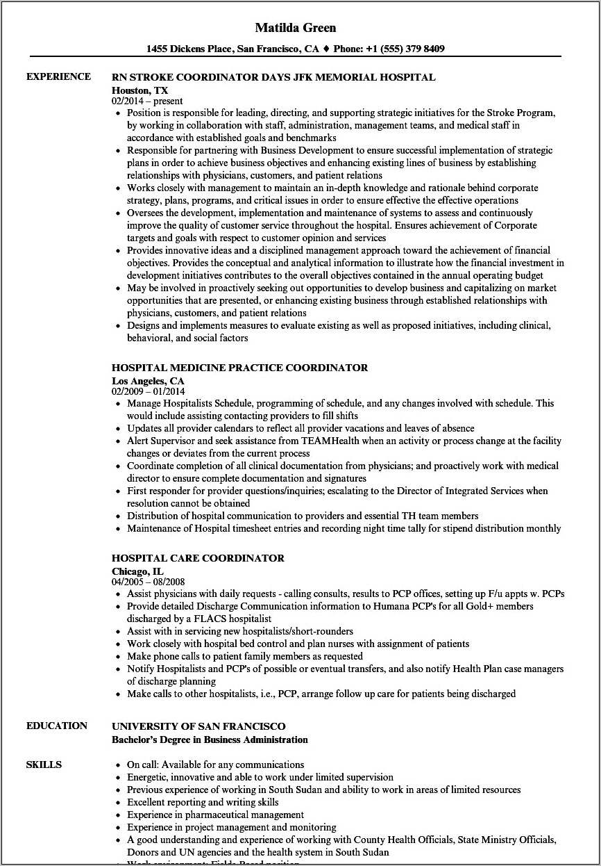 Resume Format For Hospital Job