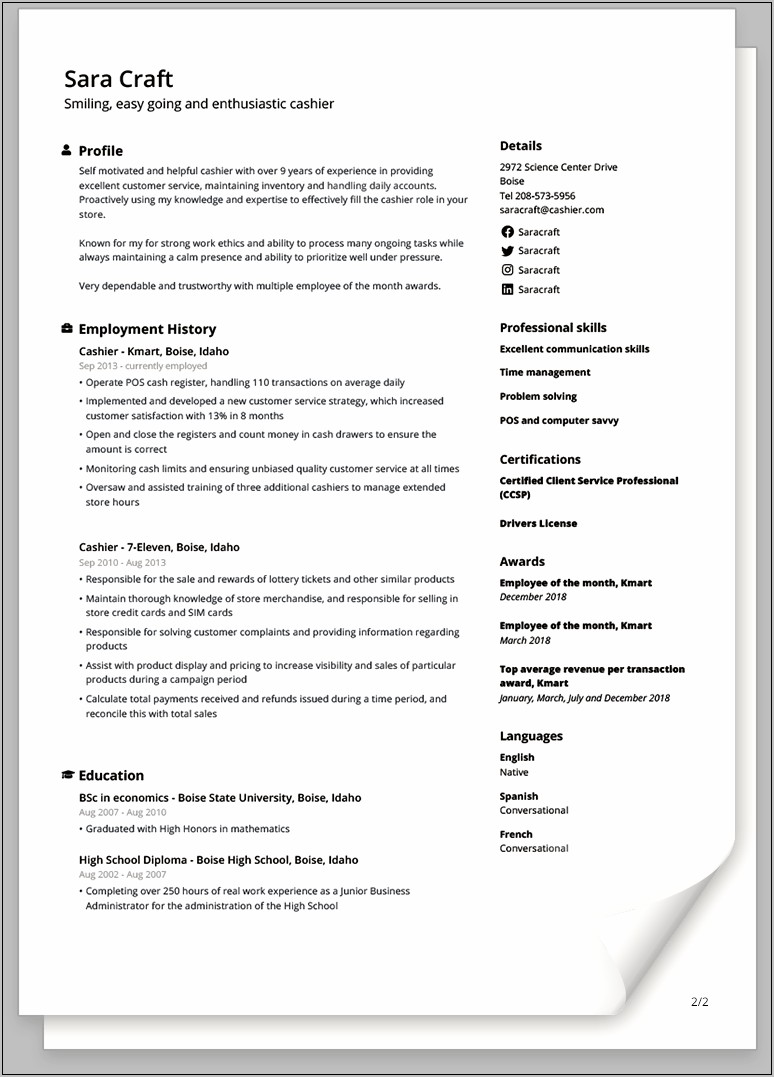 Resume Format For Kmart Jobs