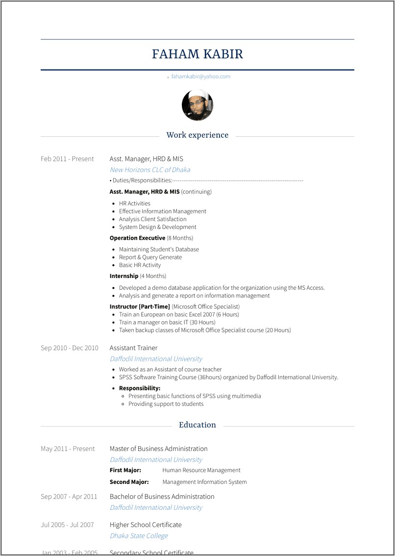 Resume Format For Mis Manager