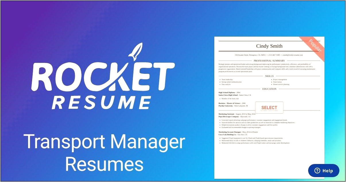 Resume Format For Transport Manager