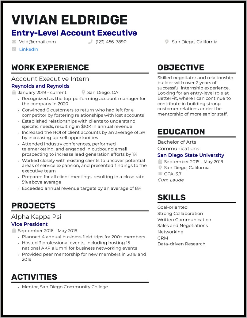 Resume Government Example California State