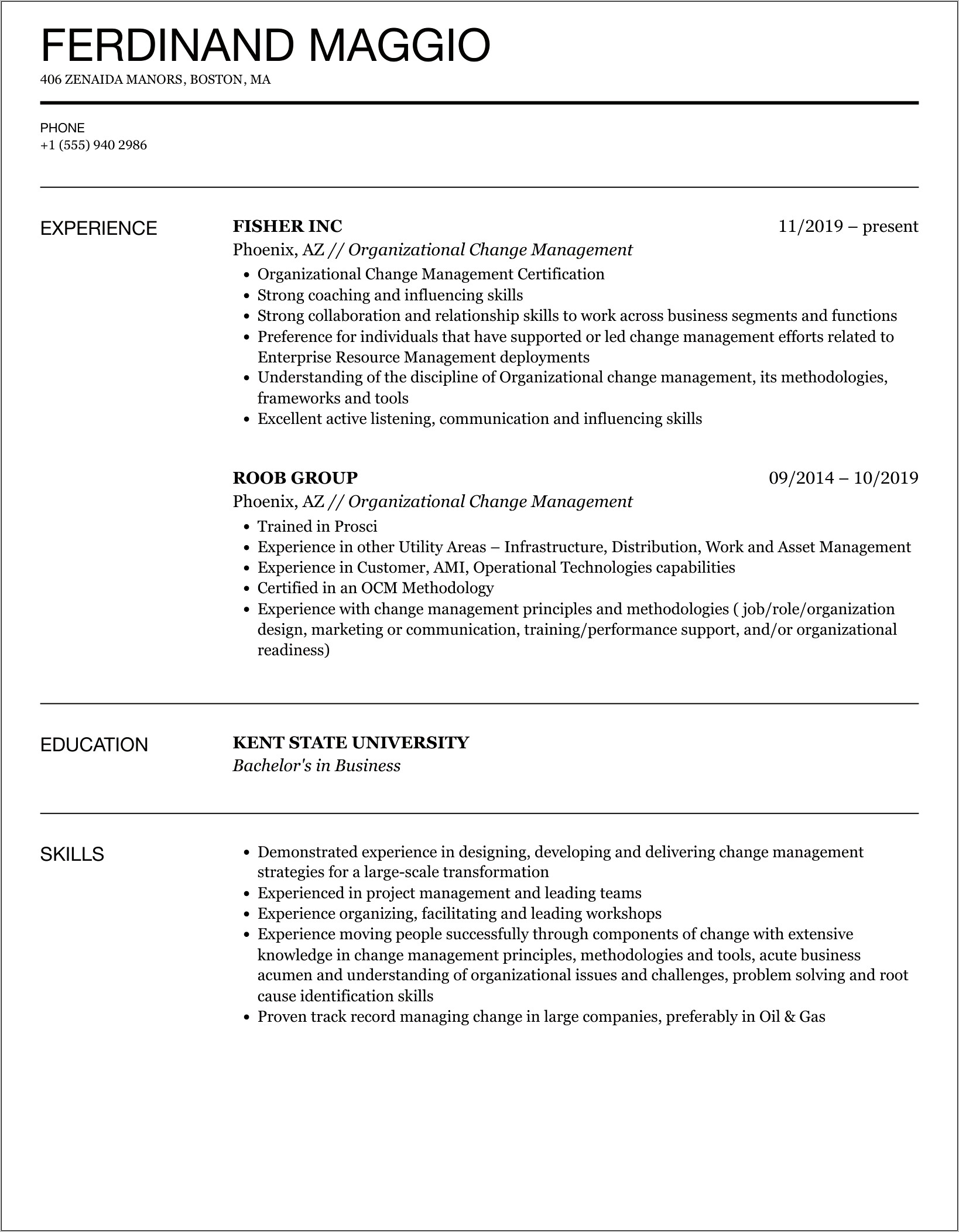 Resume Help For Change Management