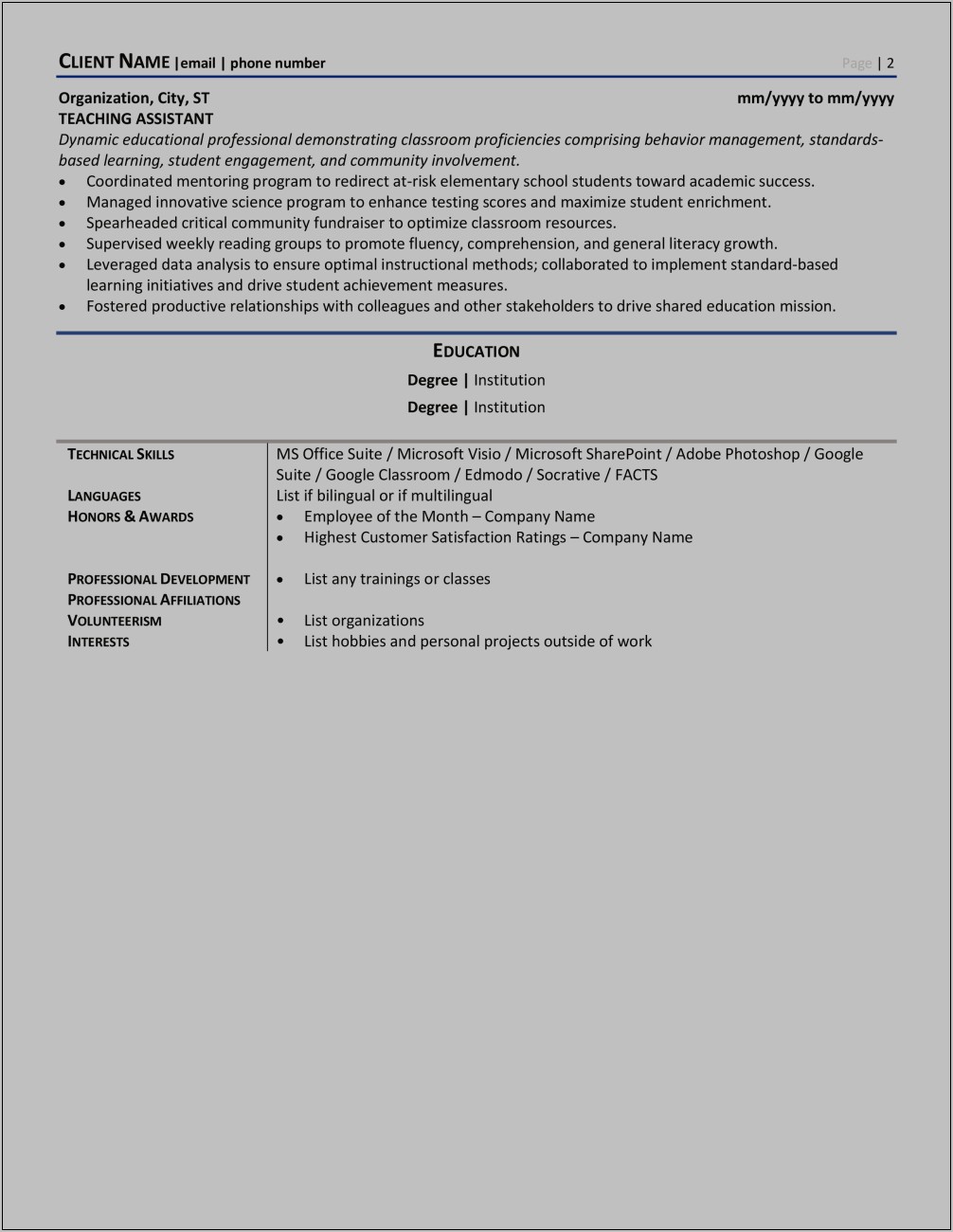 Resume Honors And Awards Examples