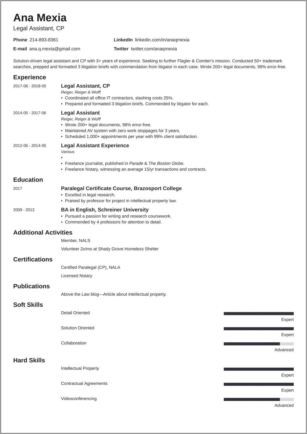 Resume Job Description Legsl Assistant