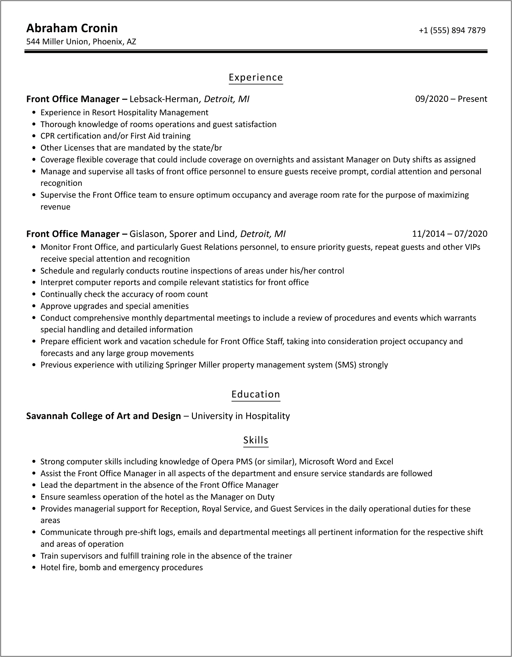 Resume Language For Office Manager
