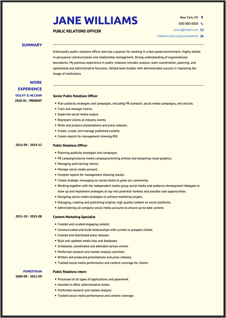 Resume Listing As A Manager