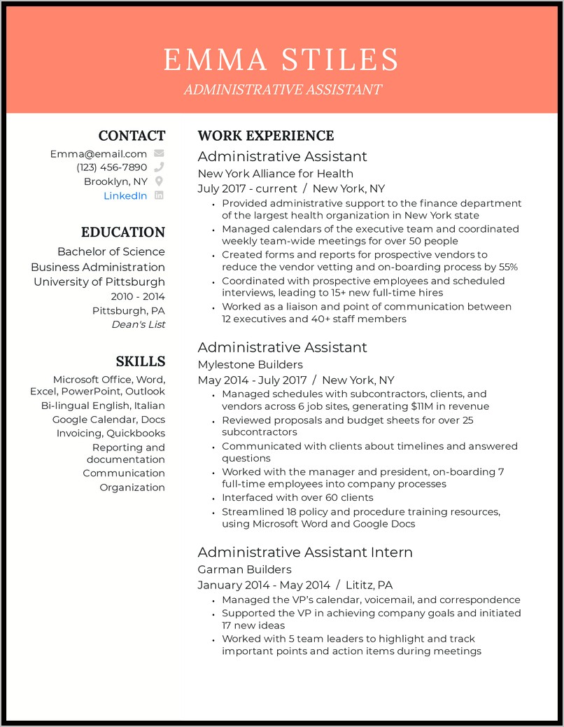 Resume Microsoft Office Skills Adminsitrator