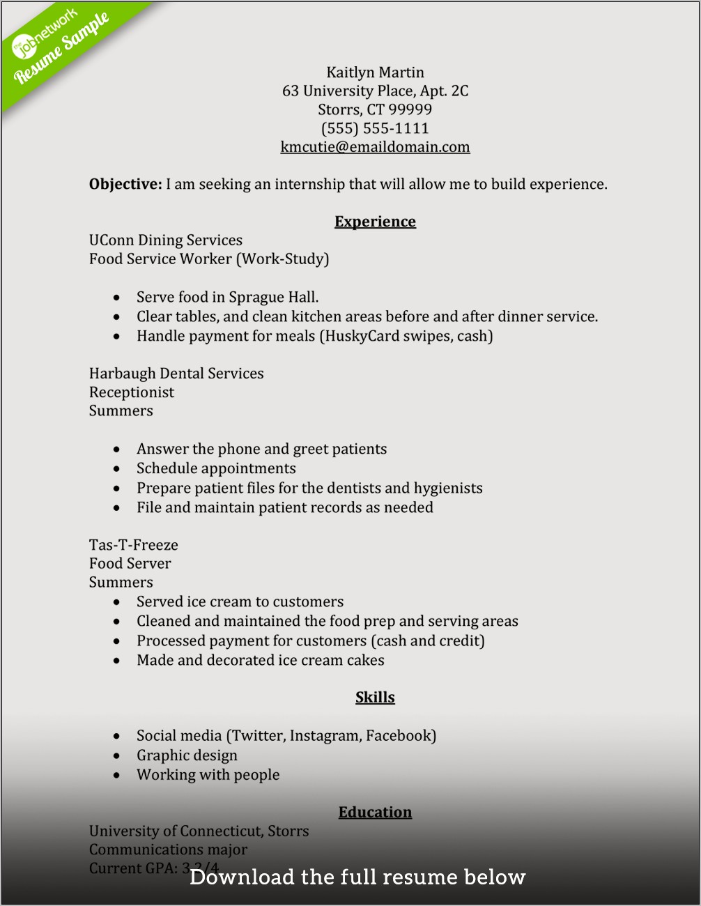 Resume No Work Experience Objective