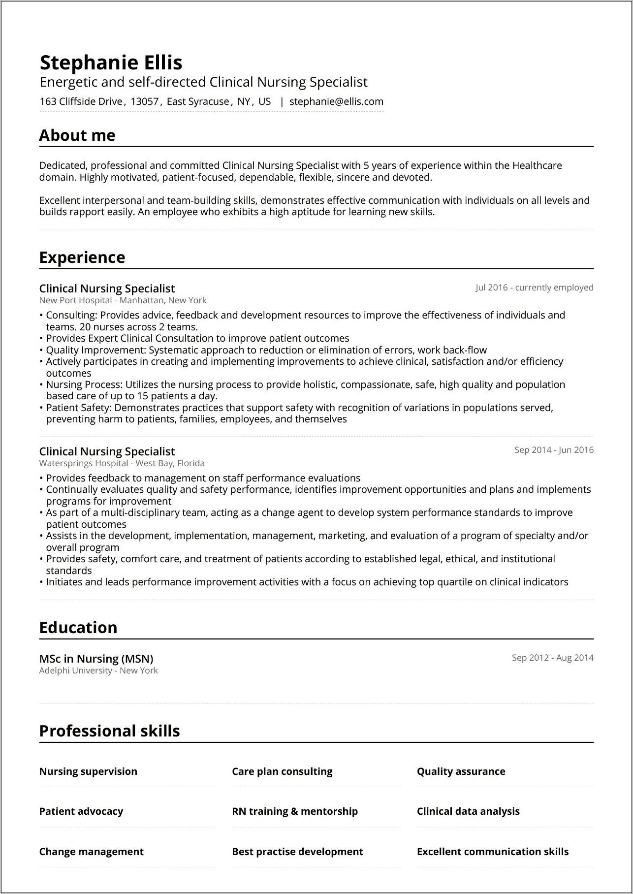 Resume Nurse Career Profile Examples
