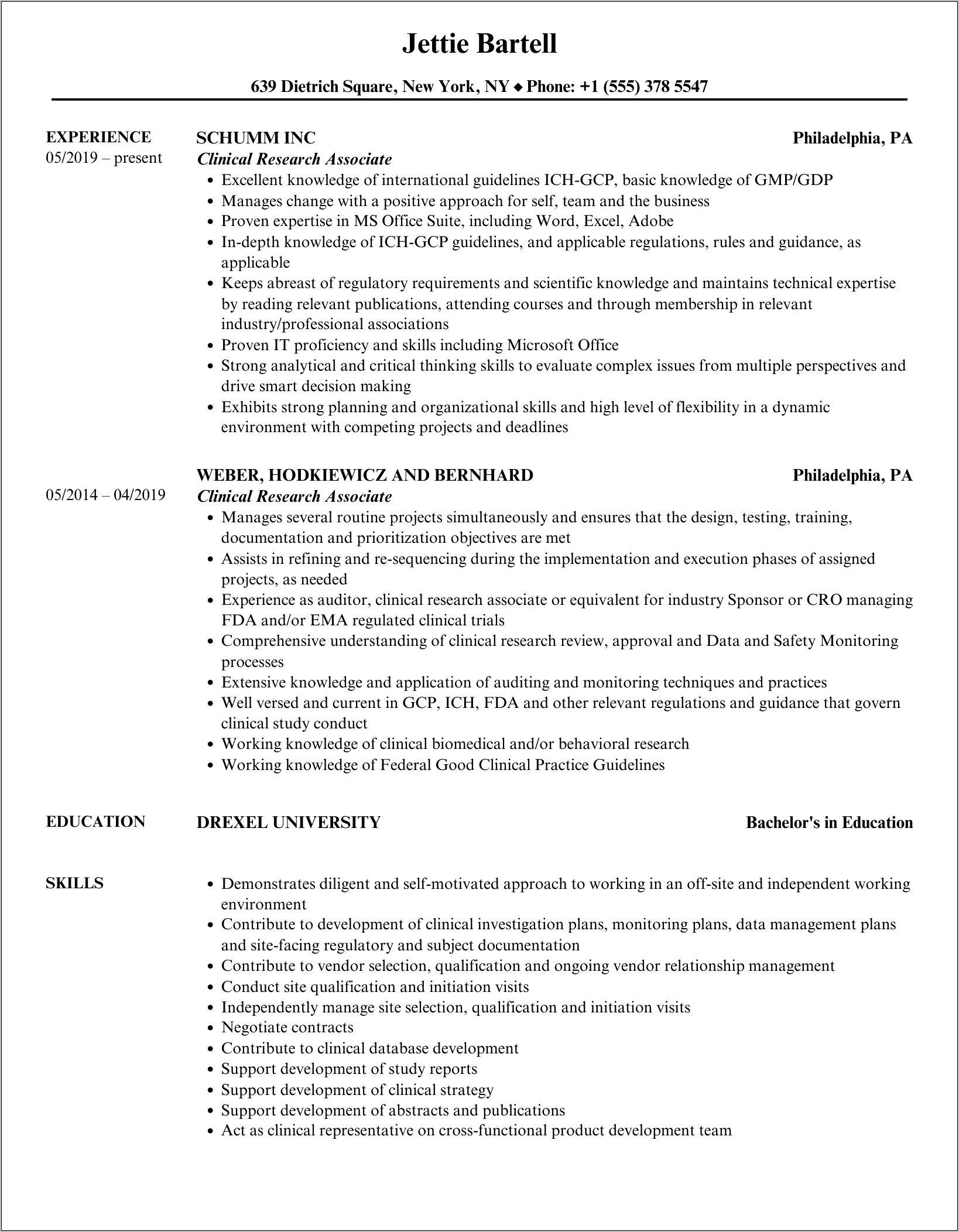 Resume Objective Clinical Research Assistant