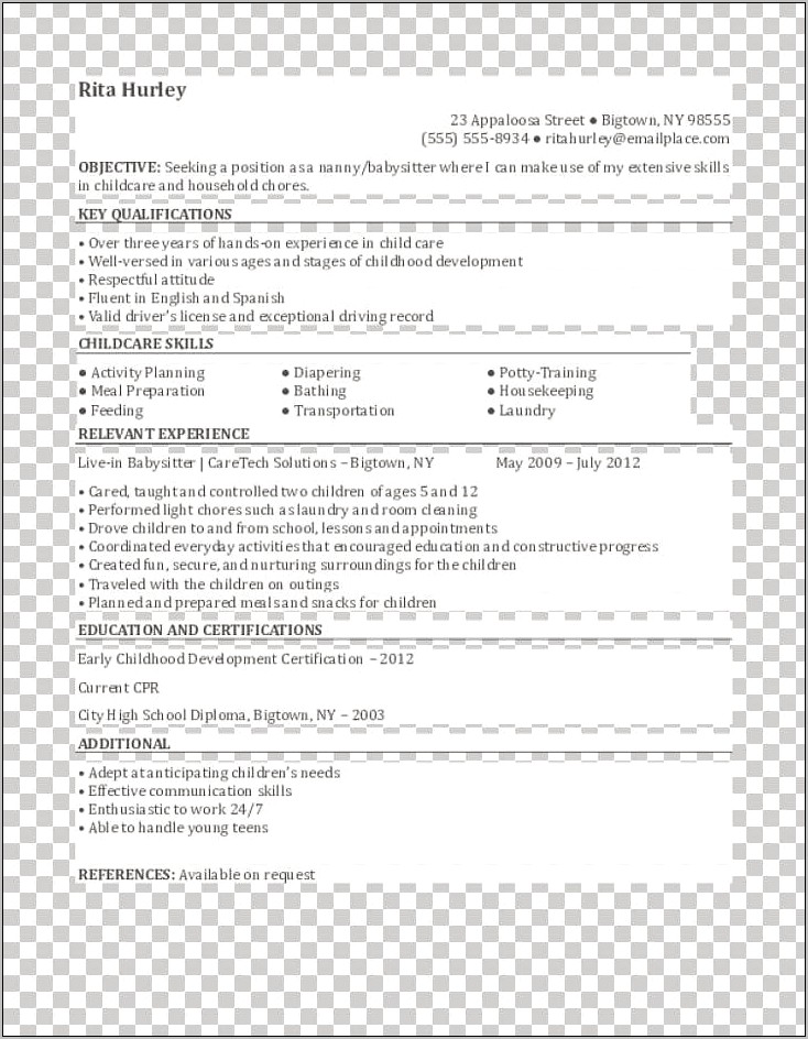 Resume Objective Daycare Cover Letter