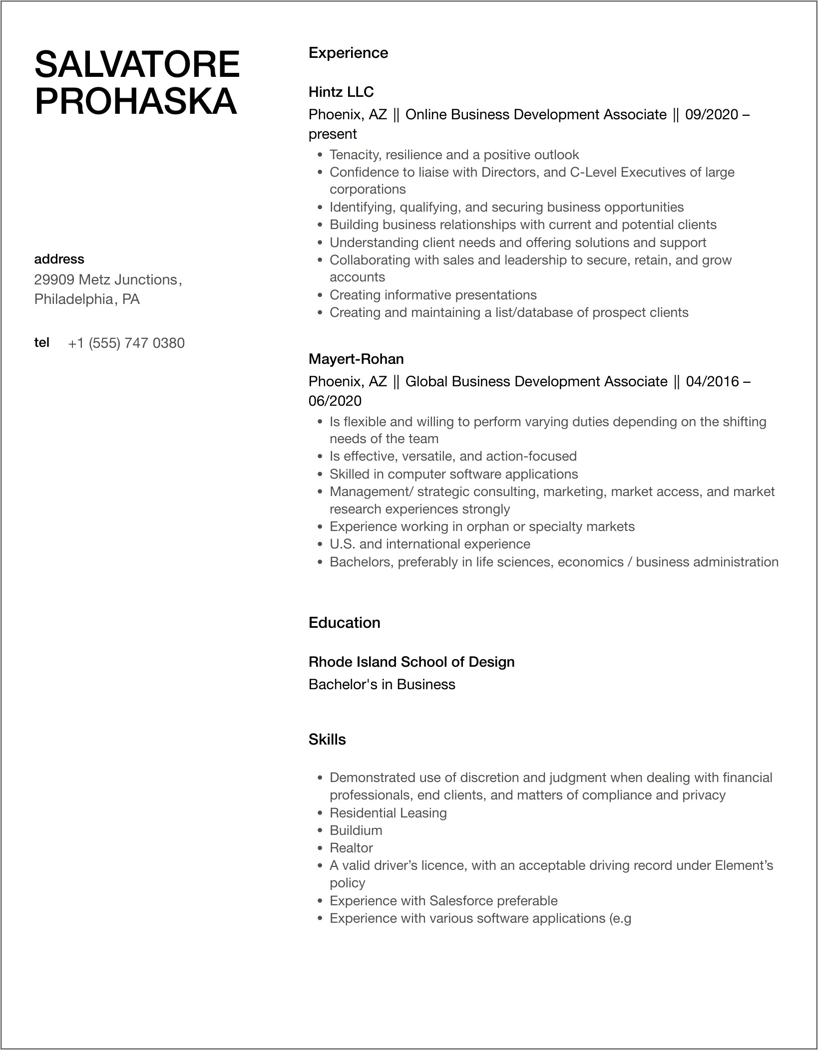 Resume Objective Example Development Associate