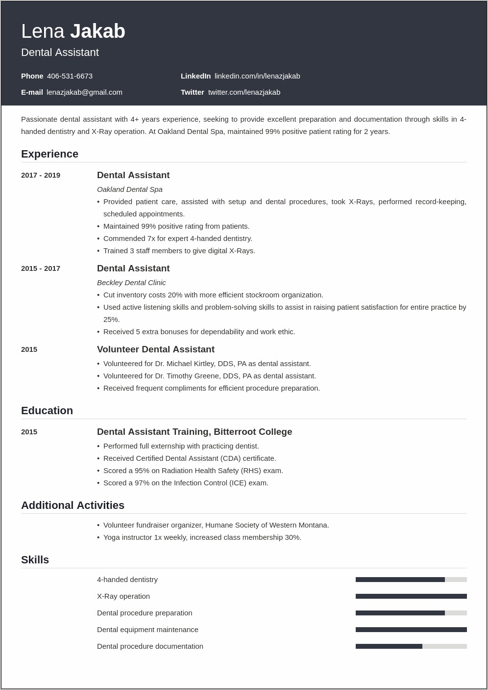 Resume Objective Examples Dental Receptionist