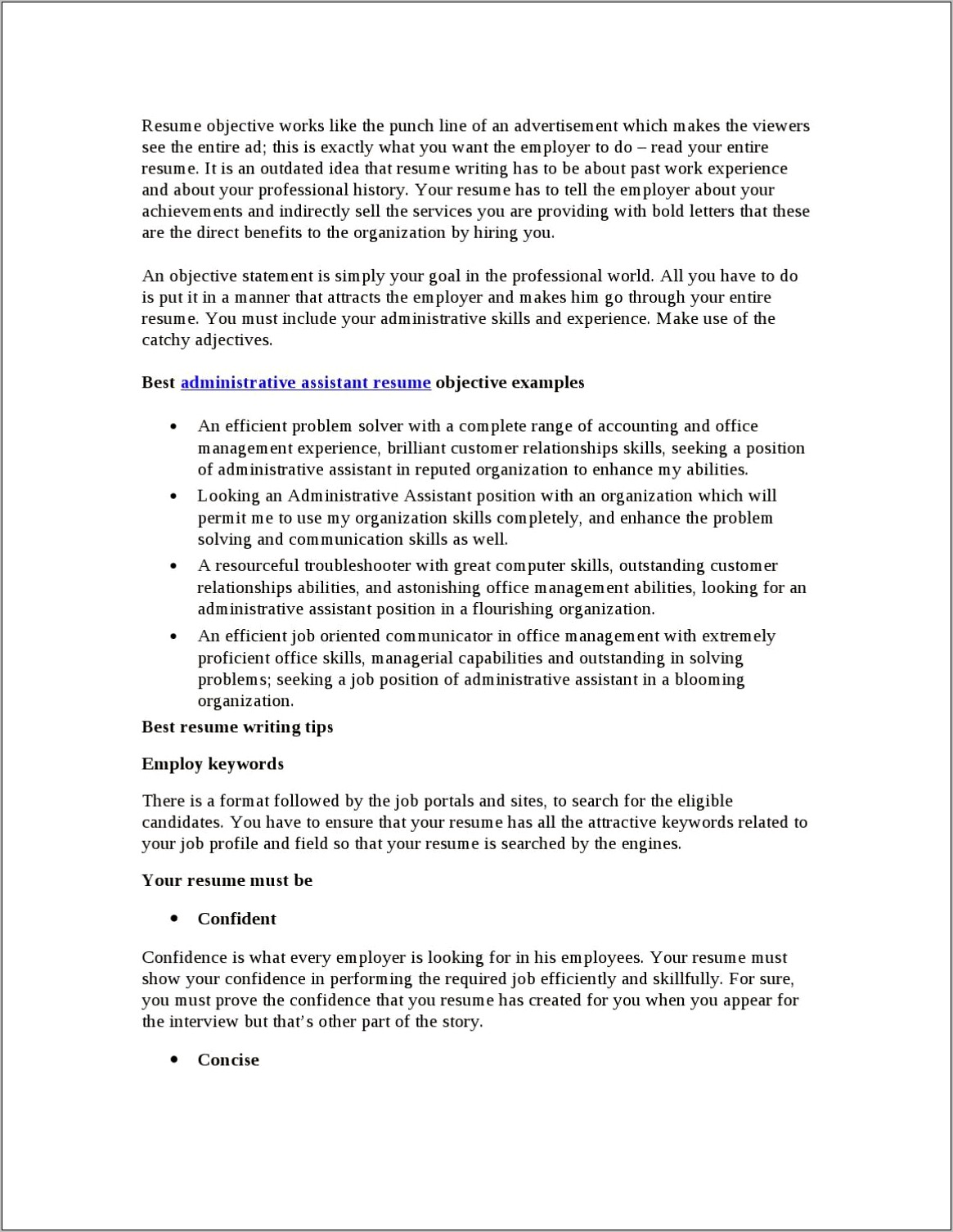 Resume Objective Examples For Administrator