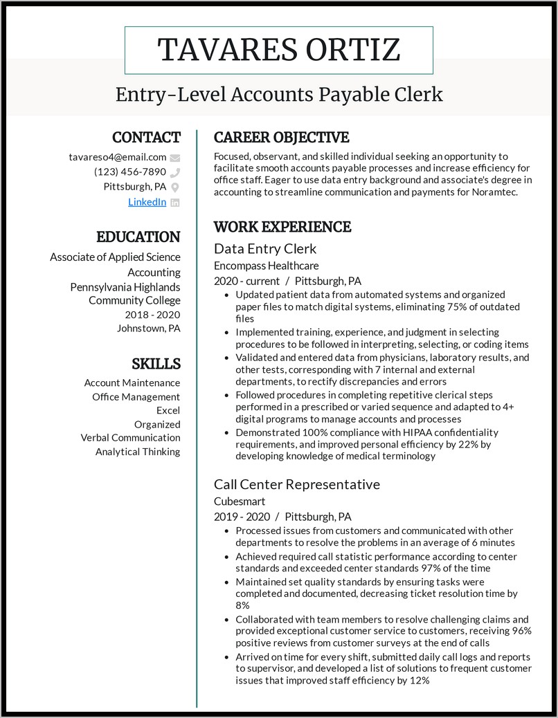 Resume Objective Examples For Clerk