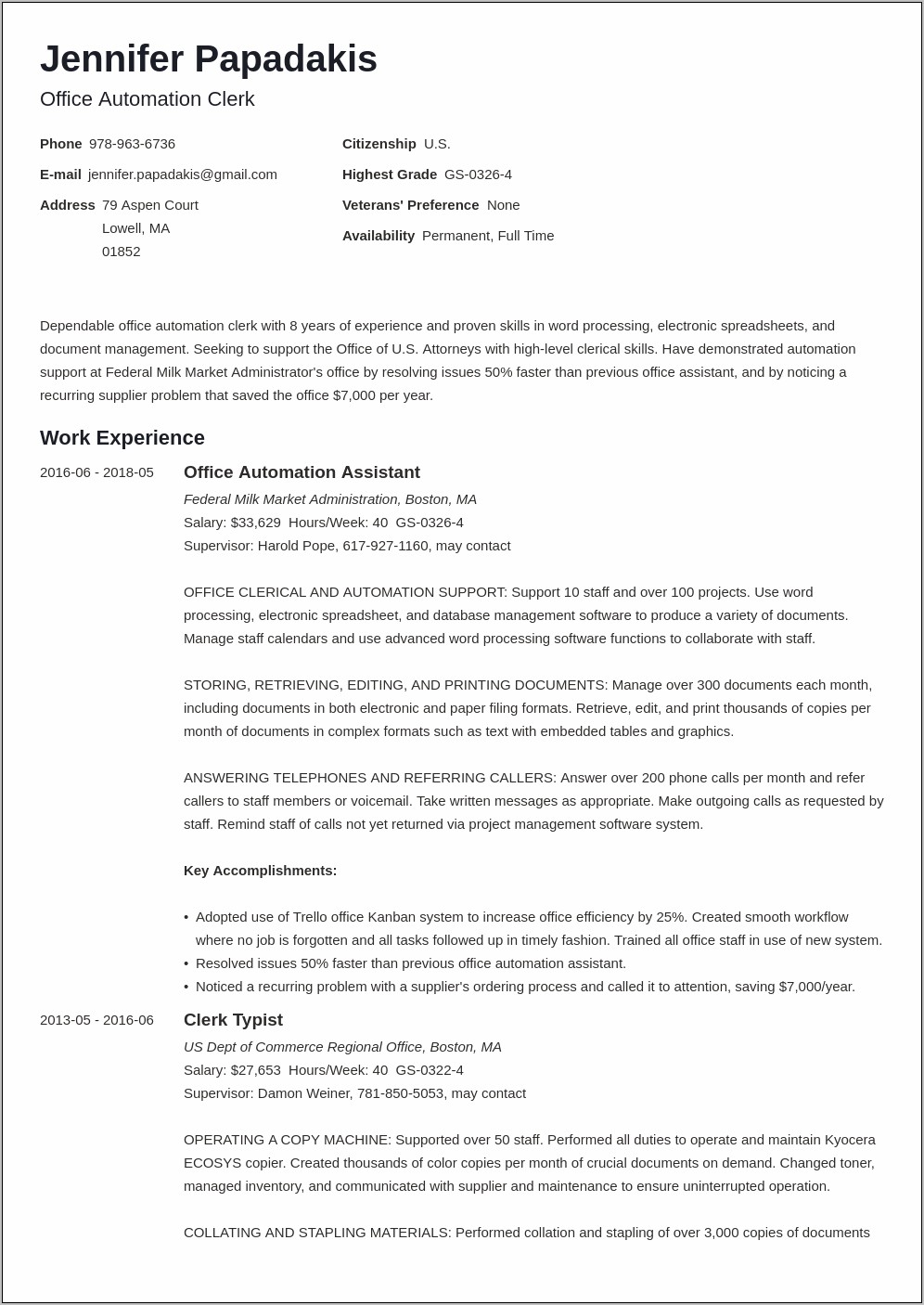 Resume Objective Examples For Government