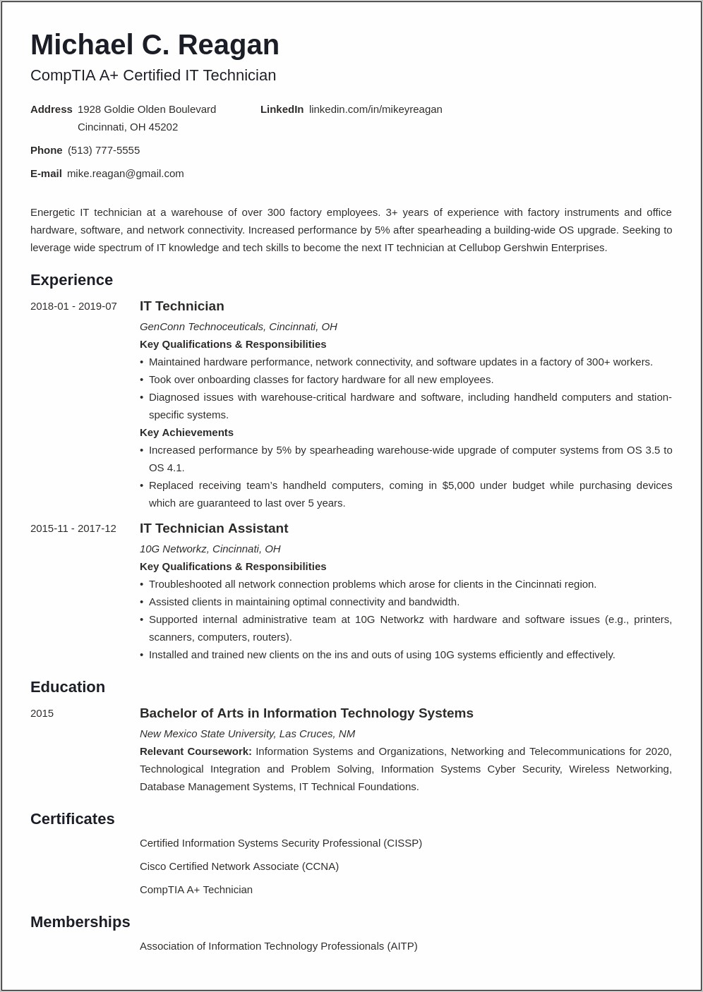 Resume Objective Examples For Technicians