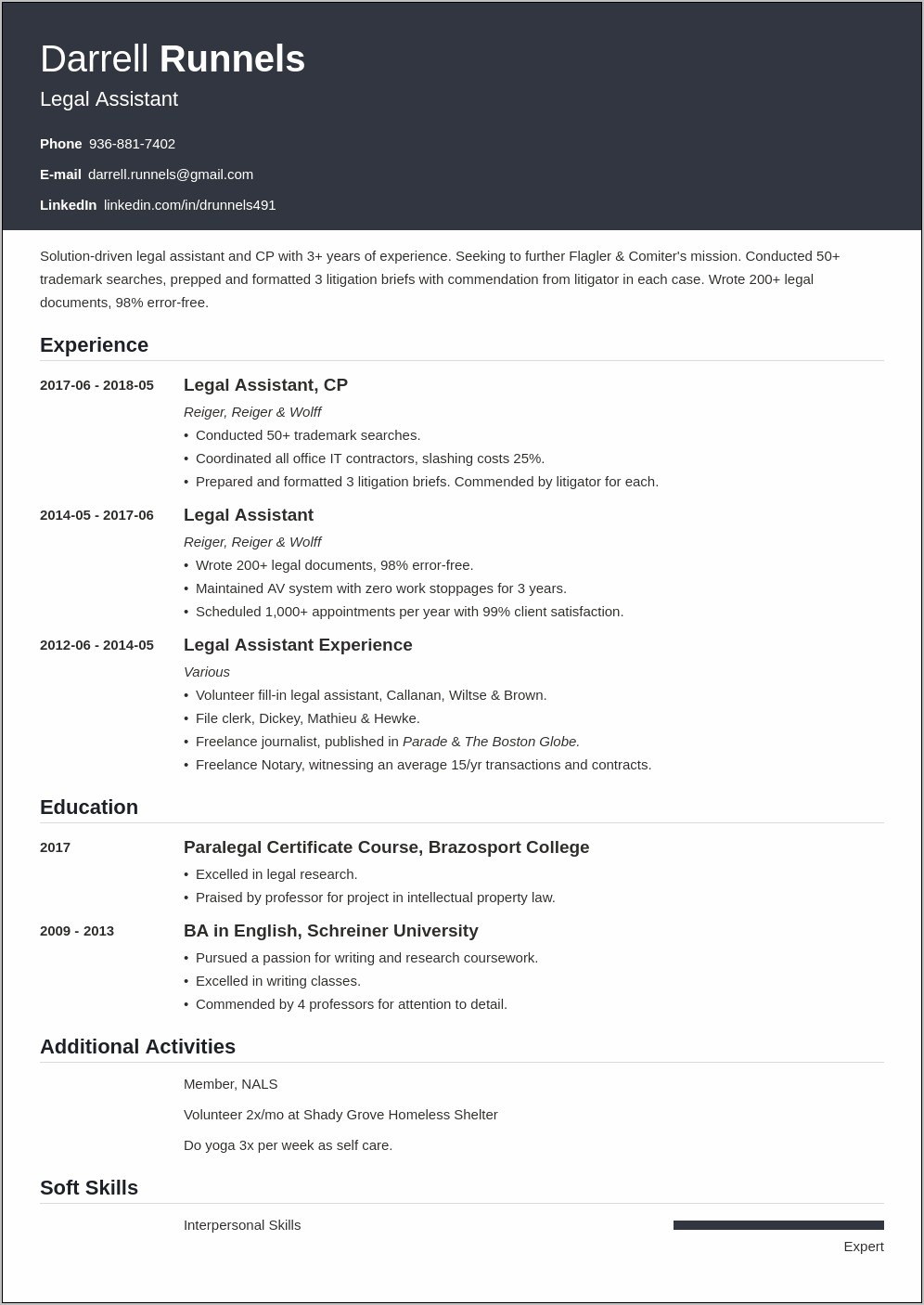 Resume Objective Examples Legal Assistant