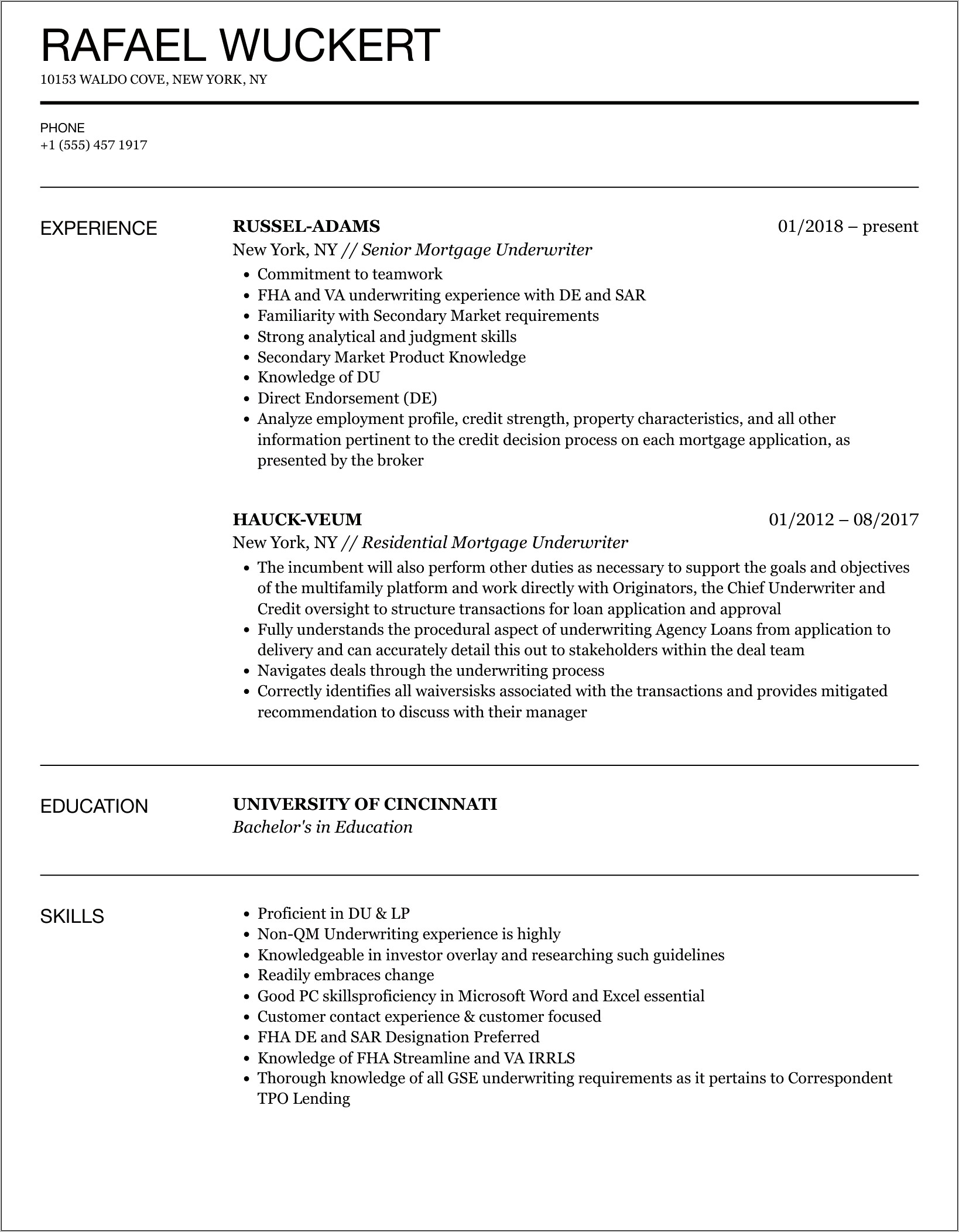 Resume Objective Examples Mortgage Underwriter