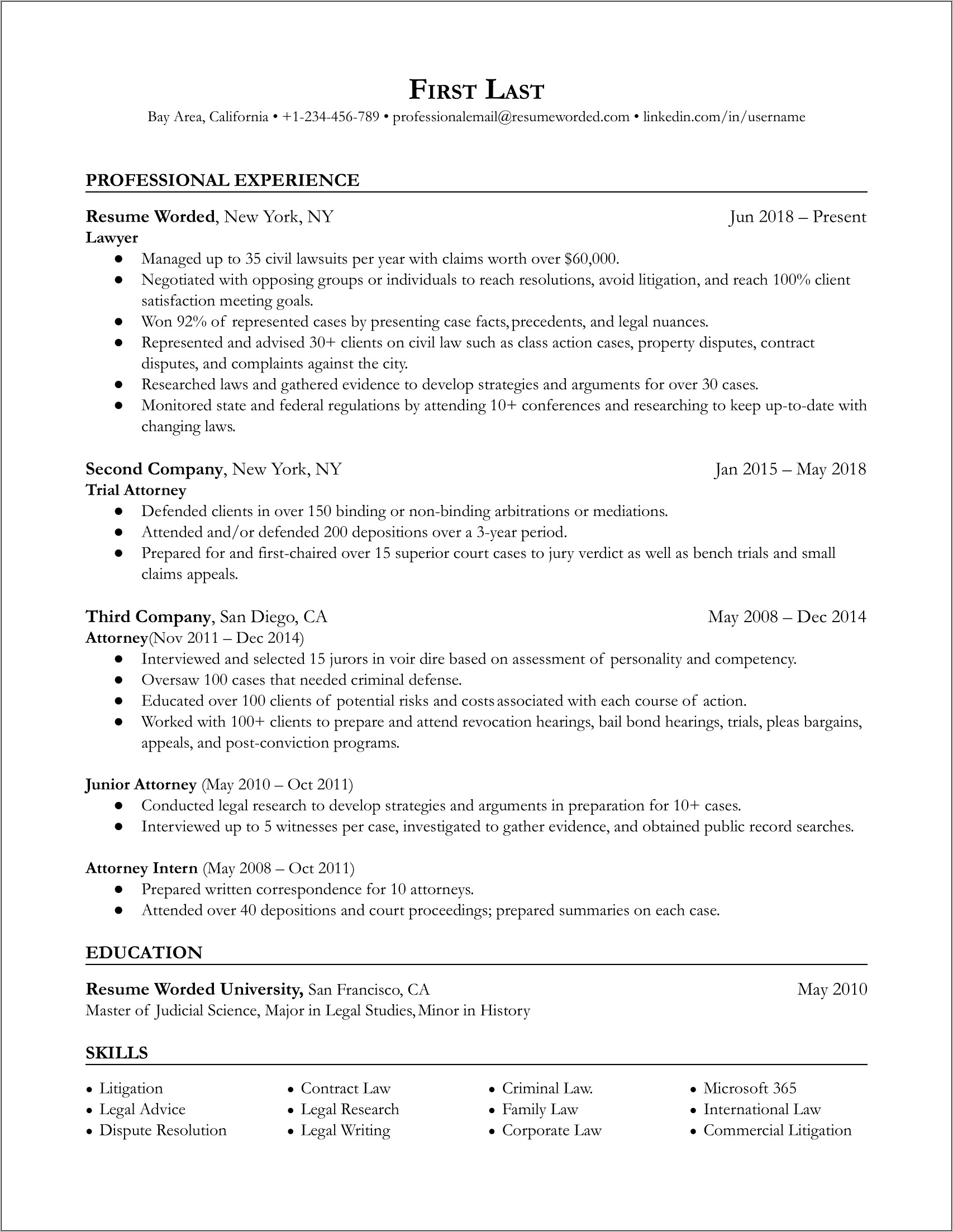 Resume Objective For A Lawyer