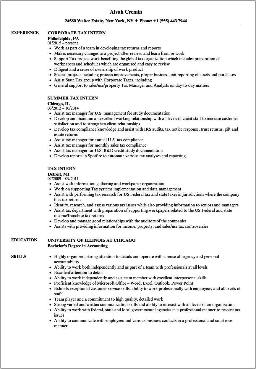 Resume Objective For Accounting Intern
