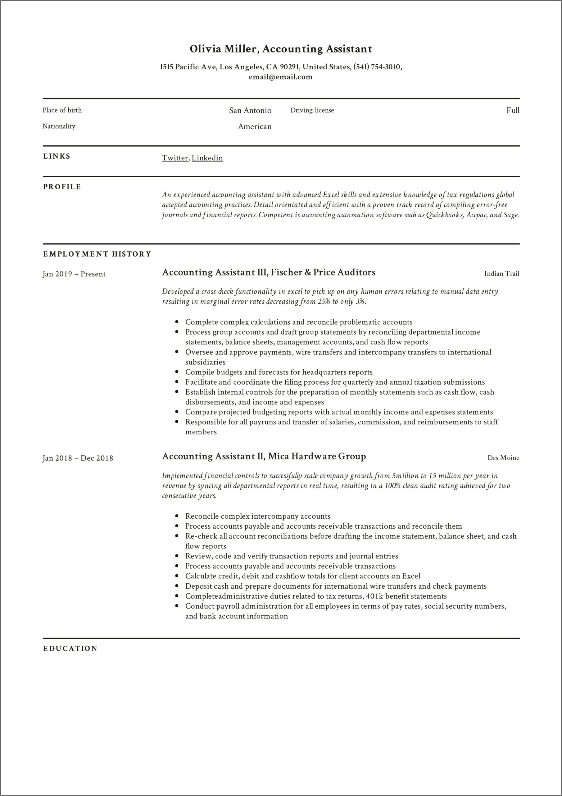 Resume Objective For Accounting Technician