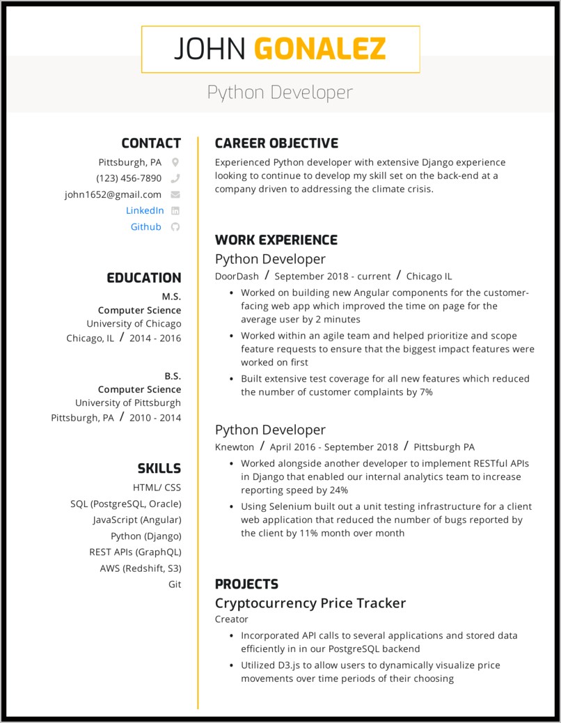 Resume Objective For Backend Job