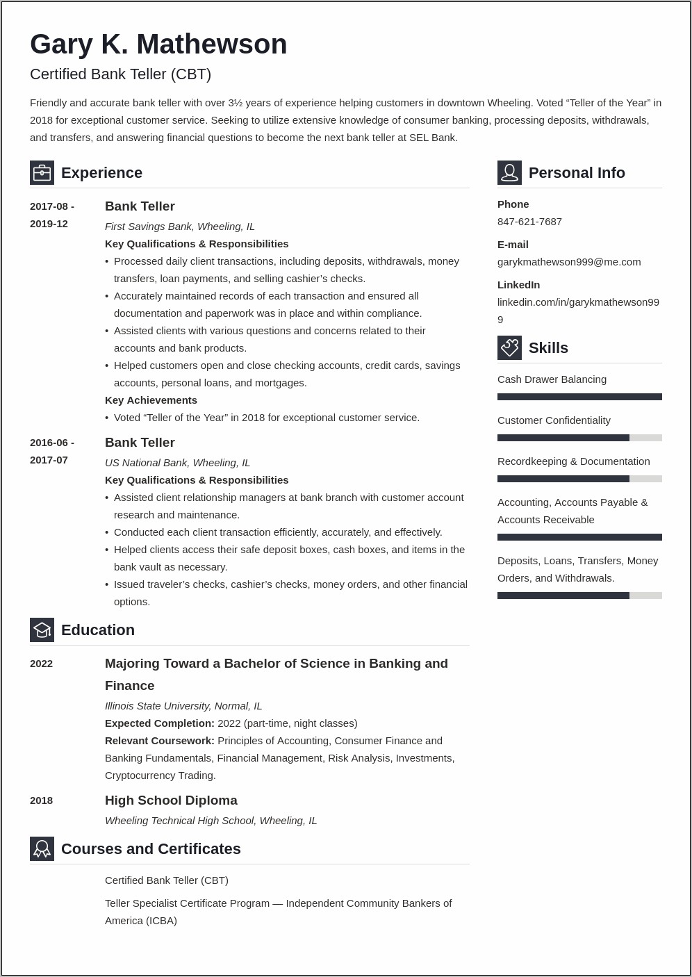 Resume Objective For Banking Career