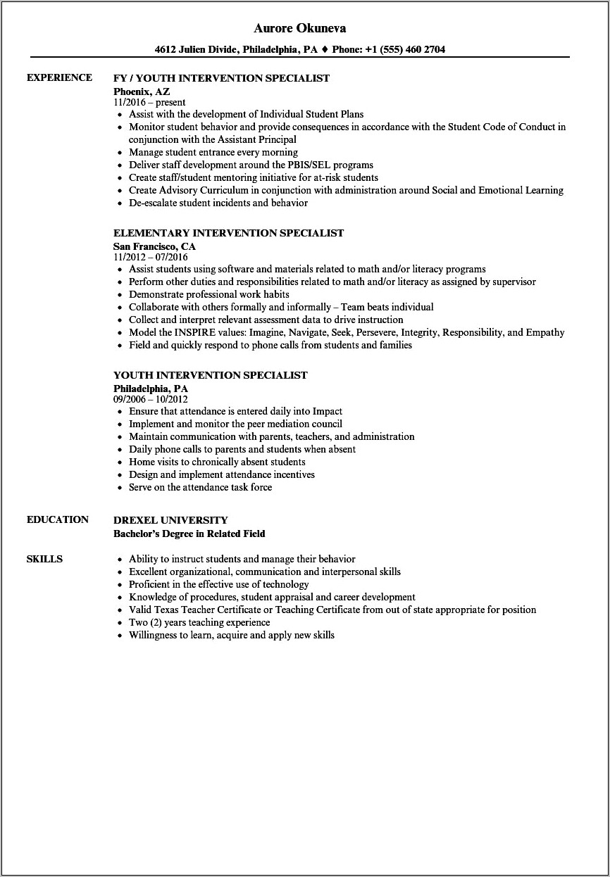Resume Objective For Behavior Teacher