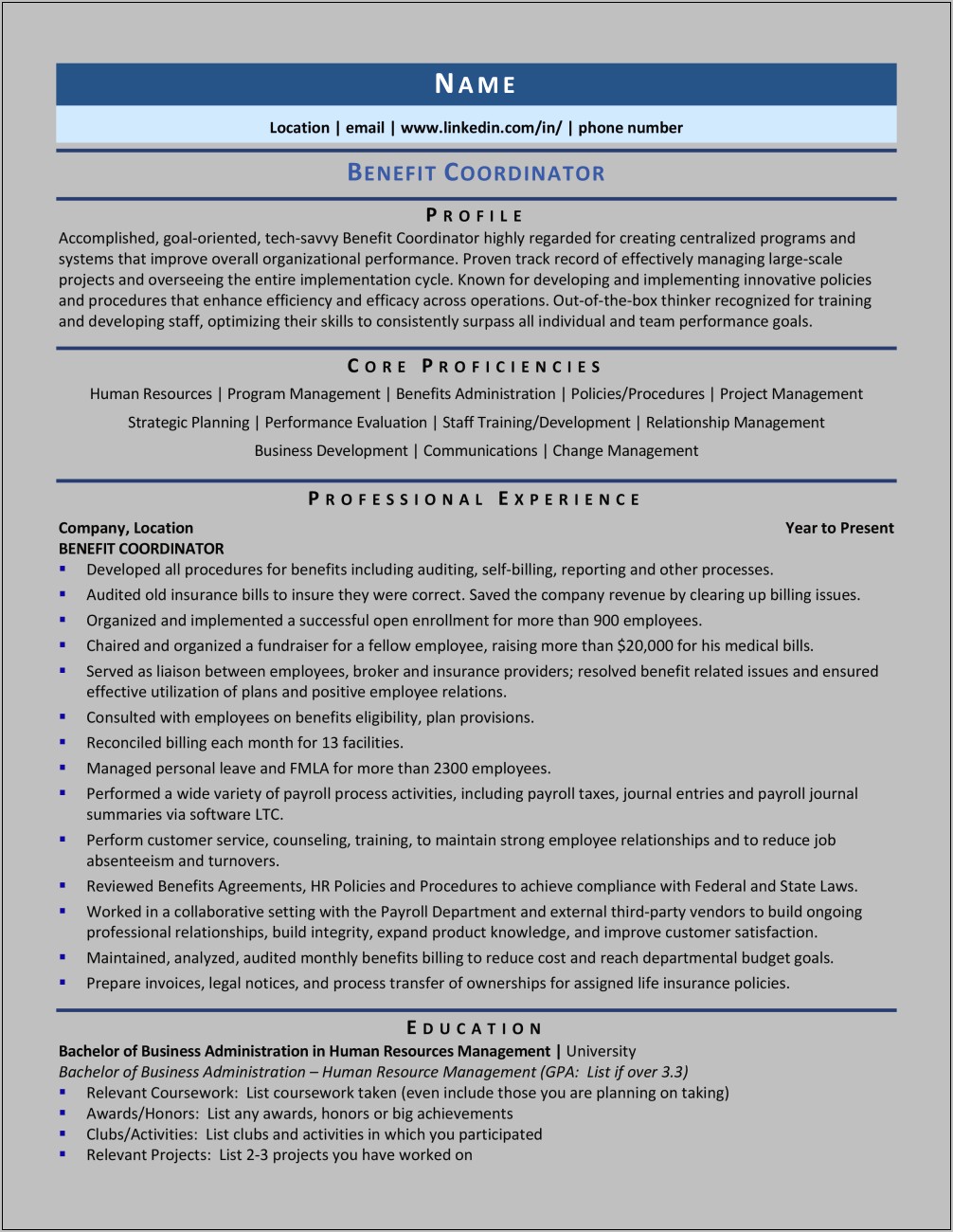 Resume Objective For Benefits Coordinator