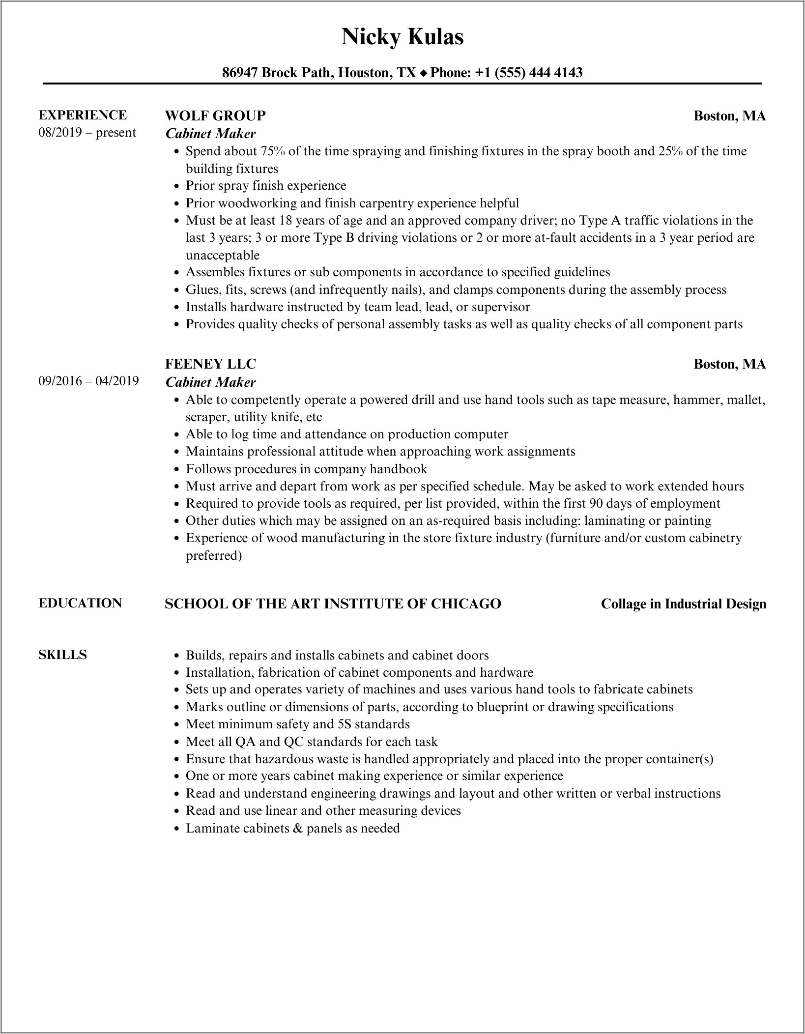 Resume Objective For Cabinet Designer