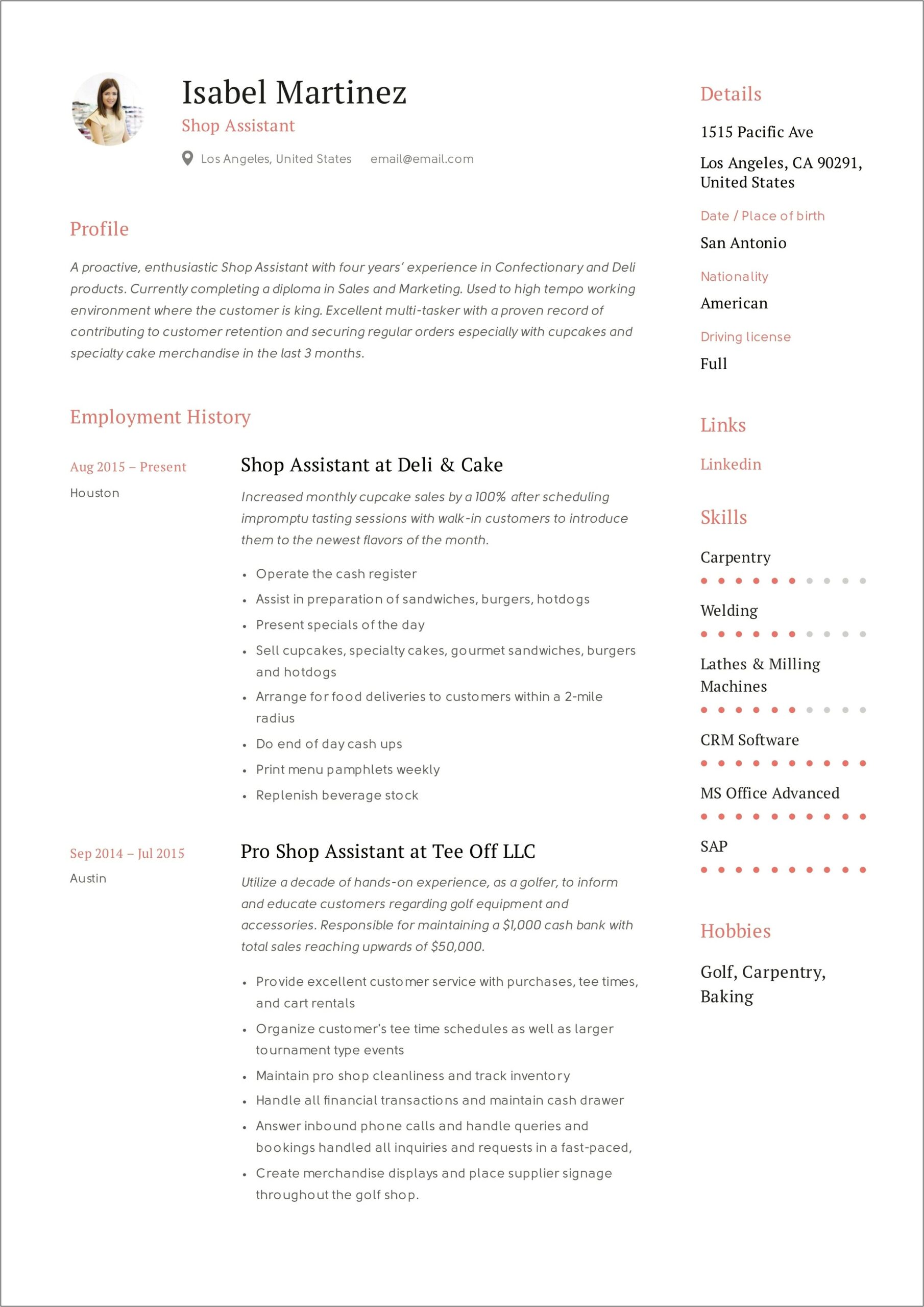 Resume Objective For Clothing Store