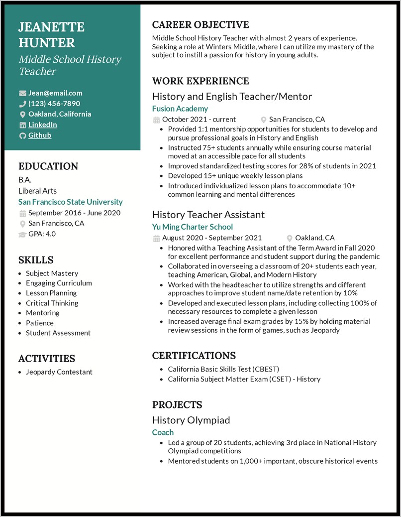 Resume Objective For Coaching Job