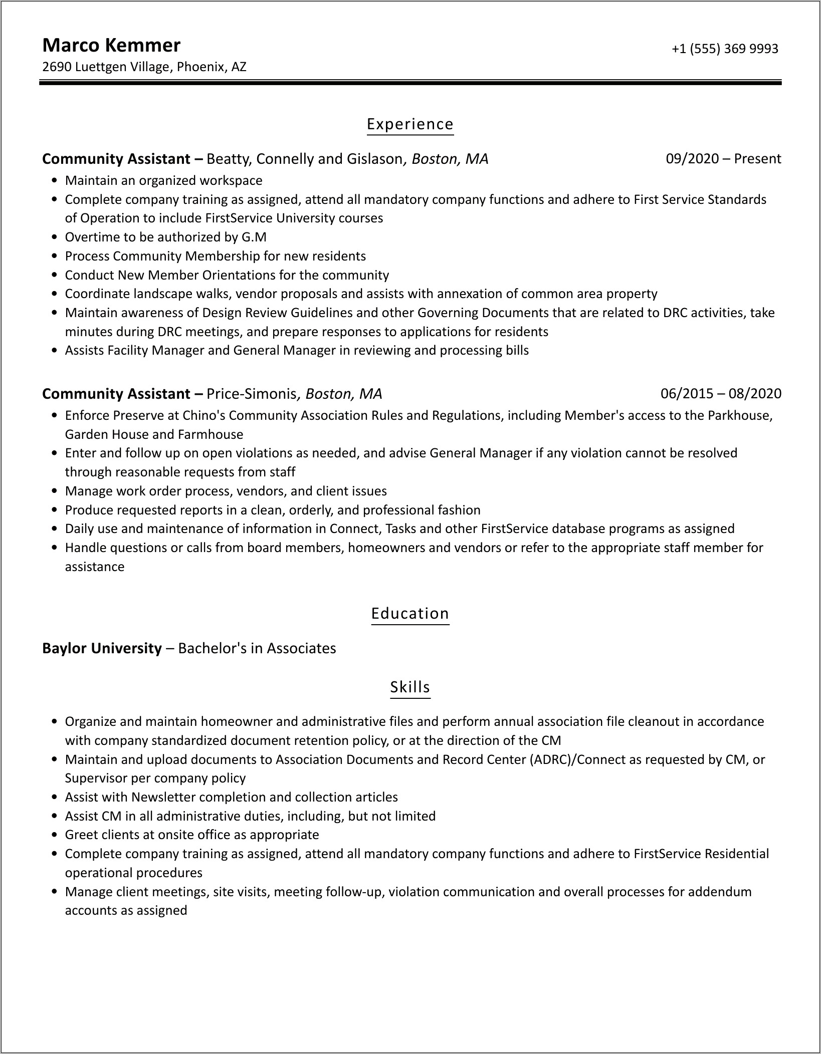 Resume Objective For Community Assistant