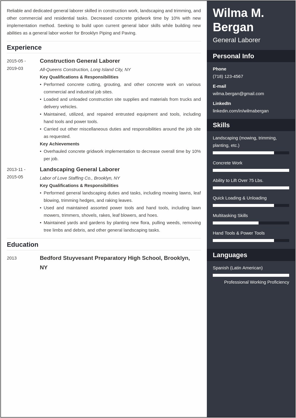 Resume Objective For Labor Work