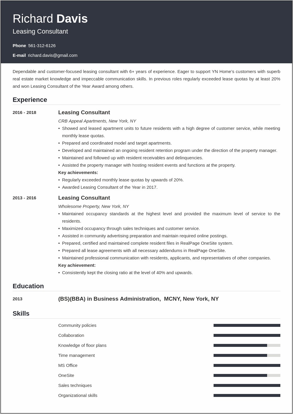 Resume Objective For Leasing Agent