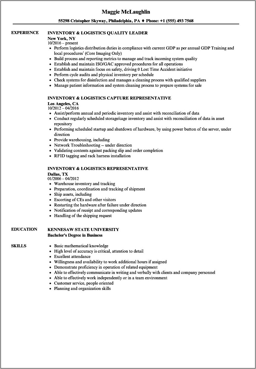 Resume Objective For Logistics Job