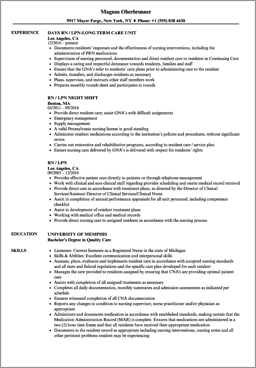 Resume Objective For Lpn Student