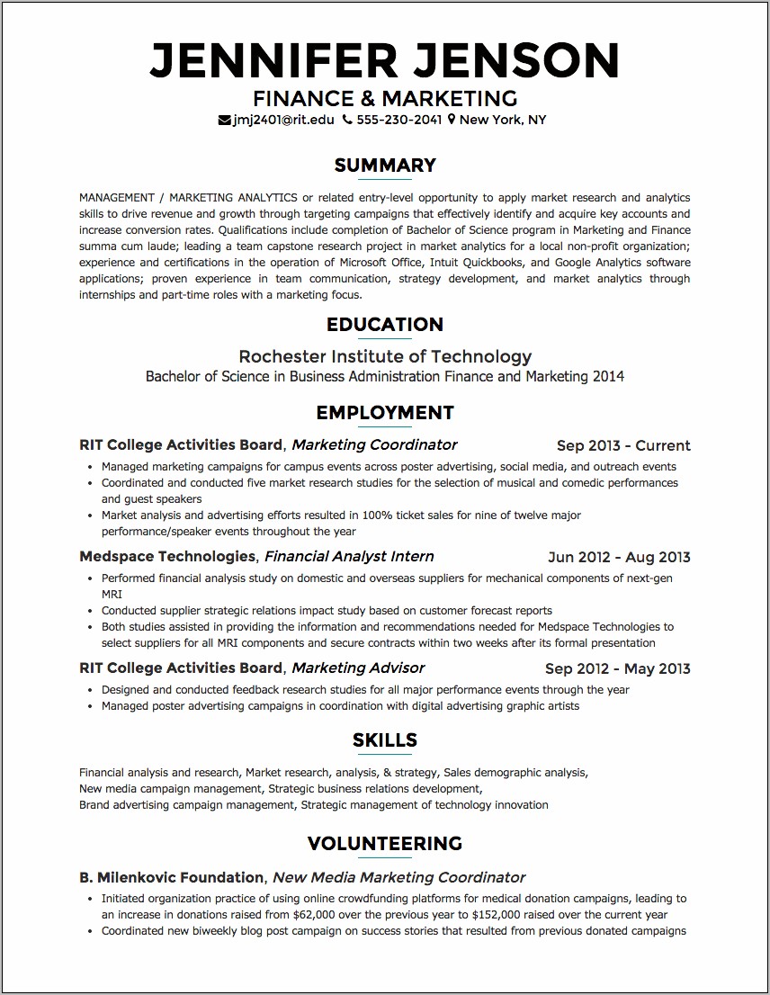 Resume Objective For Marketing Coordinator