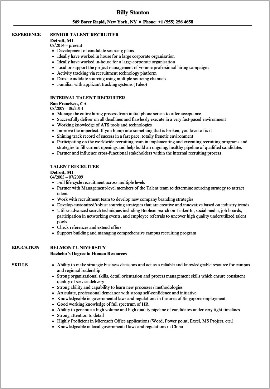 Resume Objective For Recruiter Job