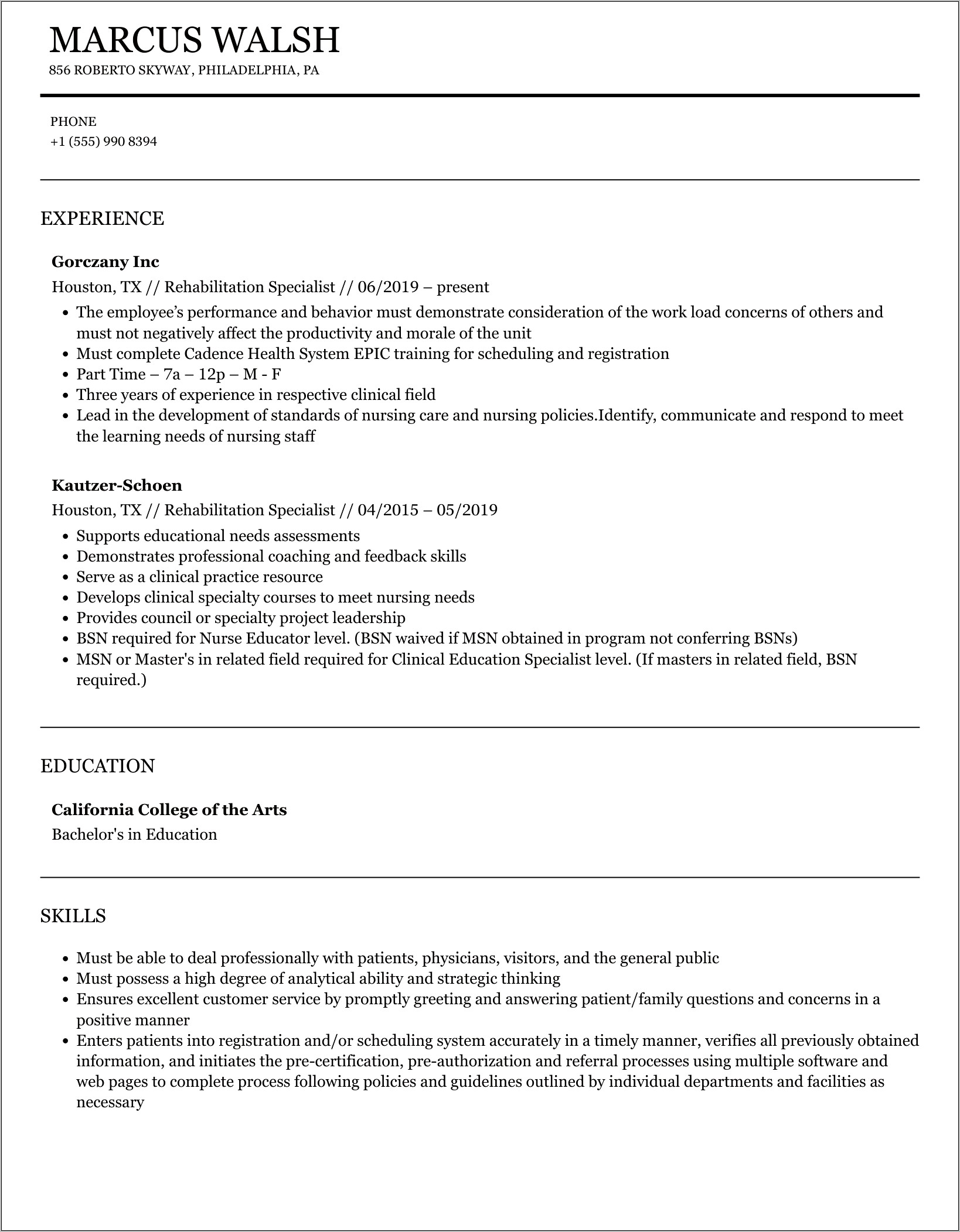 Resume Objective For Rehabilitation Counselor