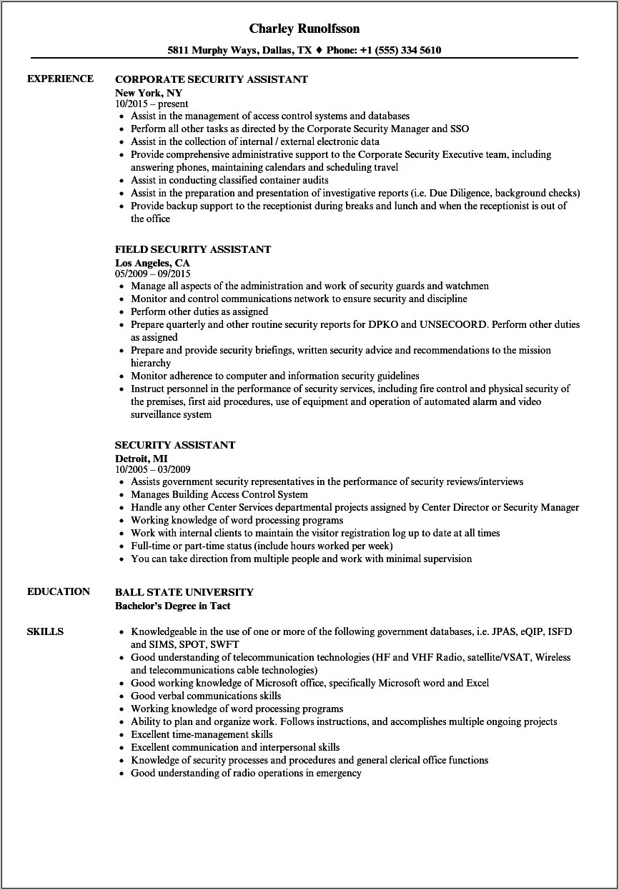 Resume Objective For Secret Service