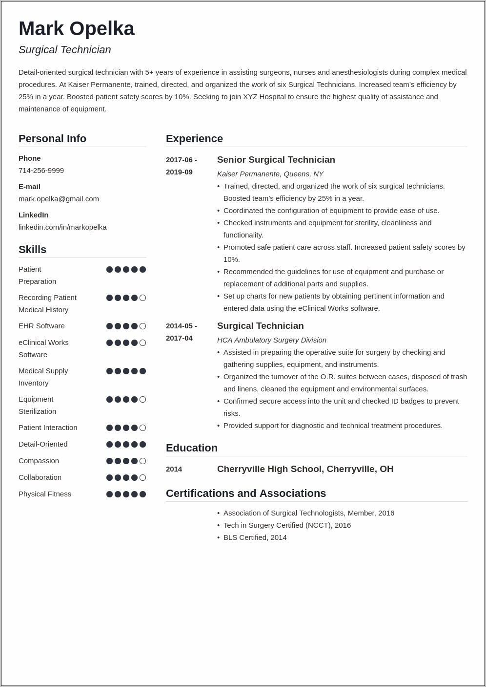 Resume Objective For Surgical Technologist