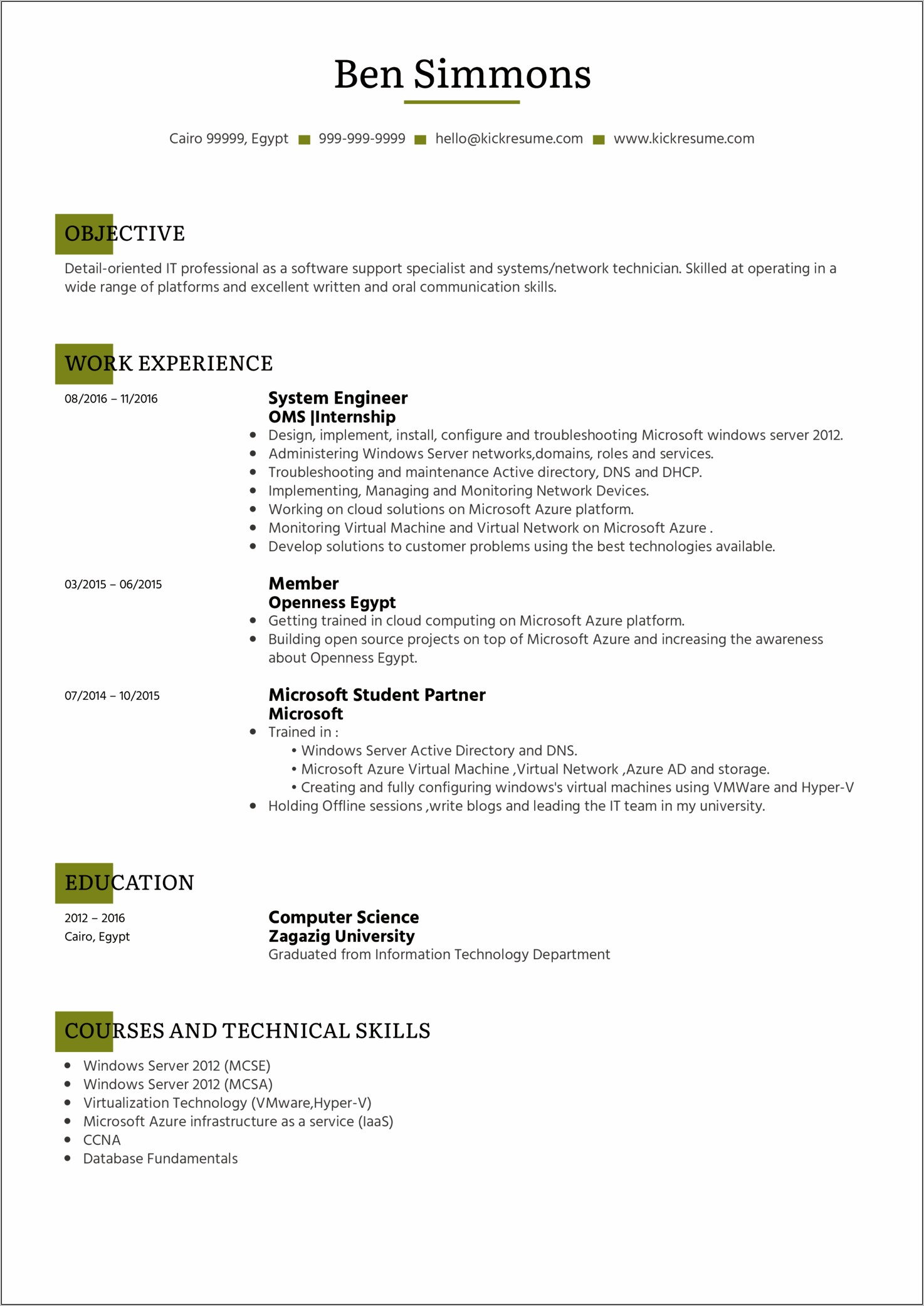 Resume Objective In Information Technology