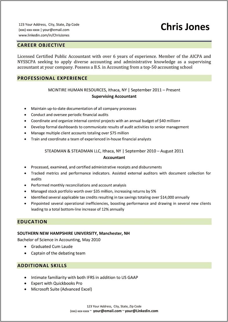 Resume Objective Leaving Public Accounting