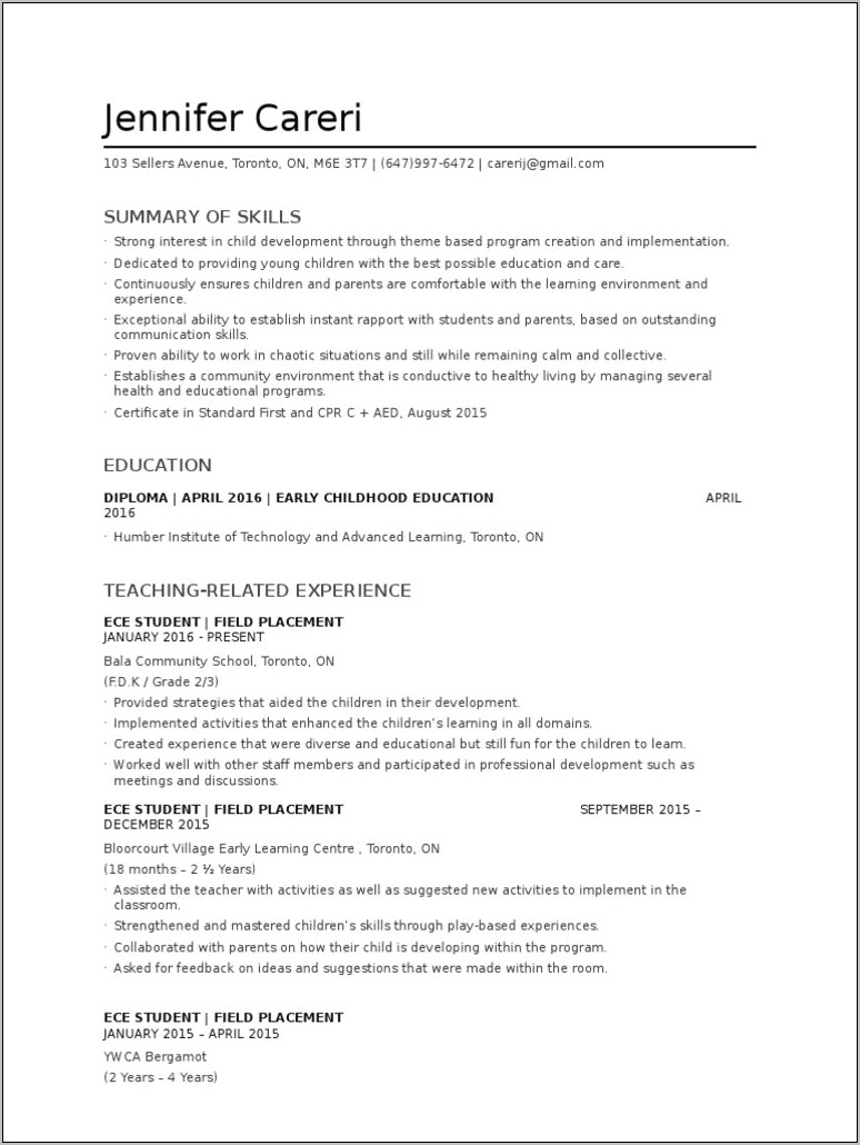 Resume Objective Letter For Ece