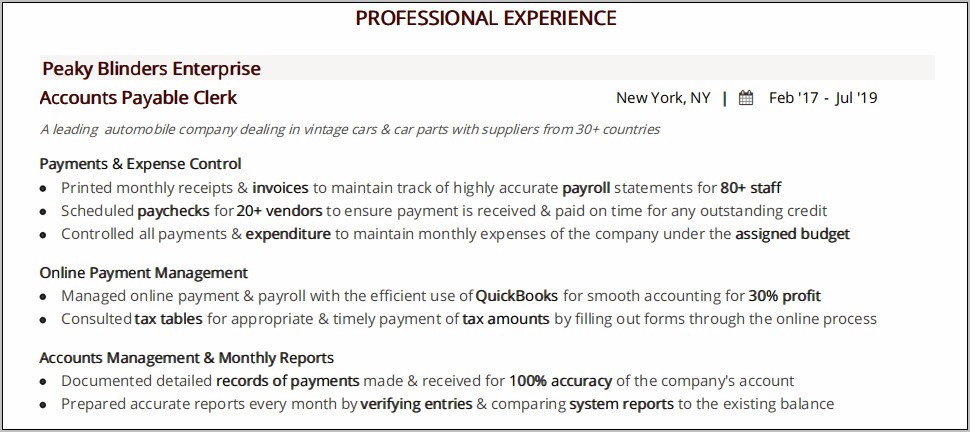 Resume Objective Statement Accounts Payable