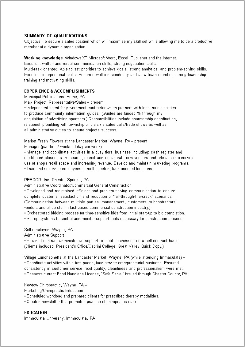 Resume Objectives For Chiropractic Position