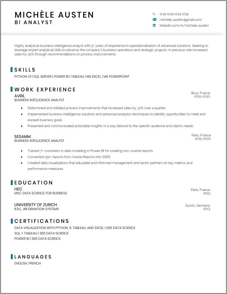 Resume Objectives For Data Analyst