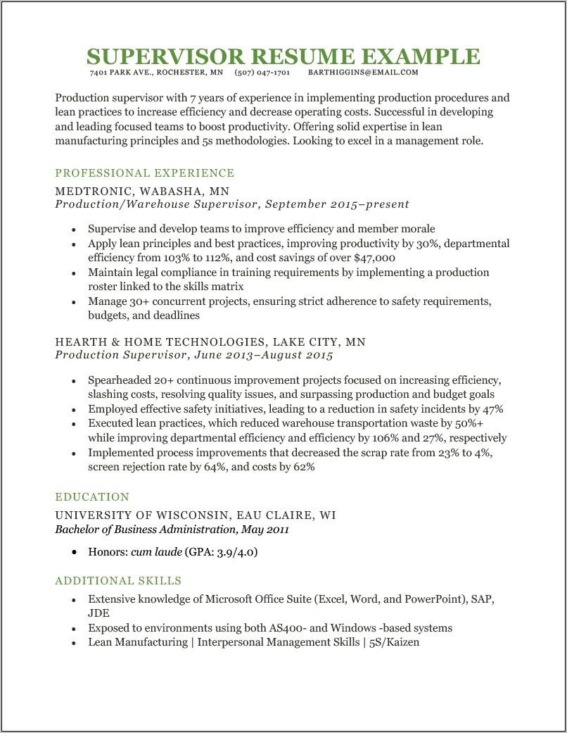 Resume Objectives For Fabrication Supervisor